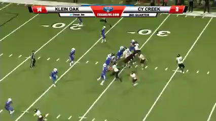 Check out this absolute dart by Klein Oak QB Montrell Bolton for a 29-yard touchdown pass to Tyler Hudson